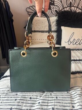 Dark Emerald Green Top-Handle Tote with Gold Hardware 💚